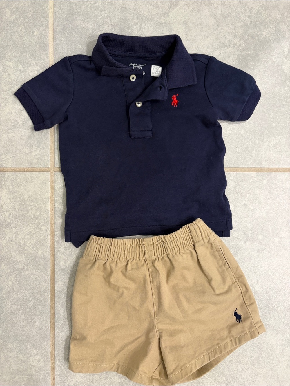 Ralph Lauren Navy Polo Shirt with Tan Khaki Shorts Set